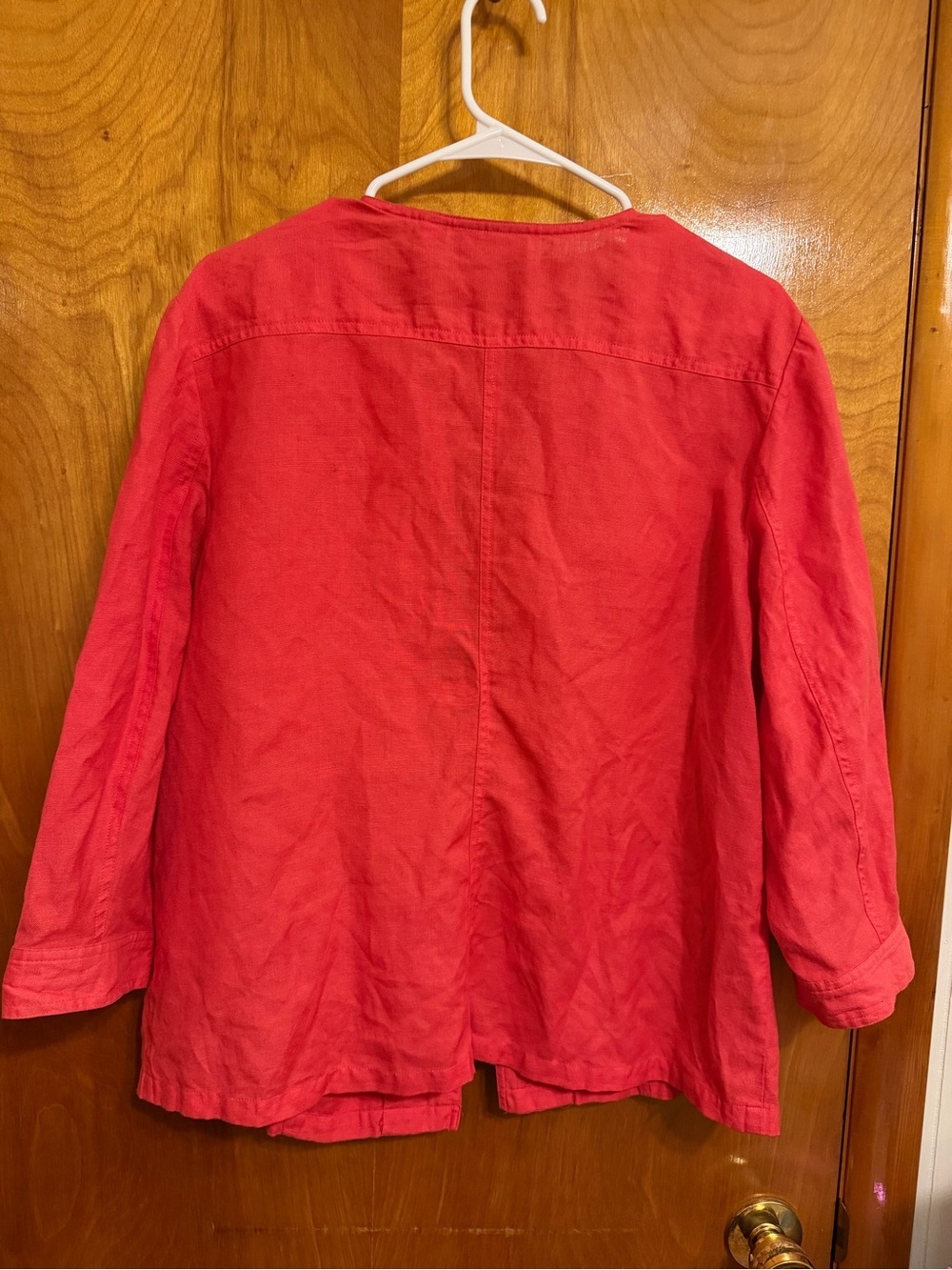 Chico's Vibrant Coral Open-Front Linen-Blend Jacket - Picture 3 of 3
